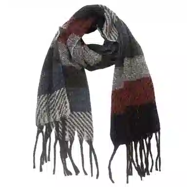 山一丸 条纹流苏 潮流轻奢百搭 绒线围巾 男女同款情侣款