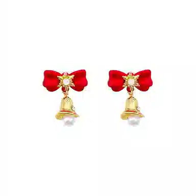 彤彤兔 韩系红色蝴蝶结耳钉女圣诞铃铛轻奢雪花氛围感 树脂 耳环 女款
