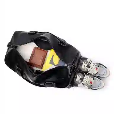 哈奢 时尚潮流复古格子轻便旅行运动健身拉链收纳包 皮料 旅行包 男女同款情侣款 黑色