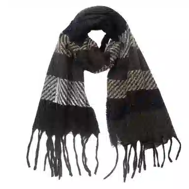 山一丸 条纹流苏 潮流轻奢百搭 绒线围巾 男女同款情侣款