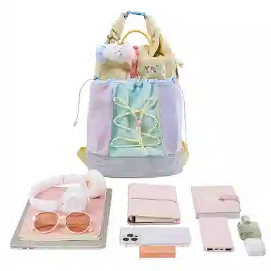 音魅 轻便简约 织物 双肩包 女款 粉色/白色