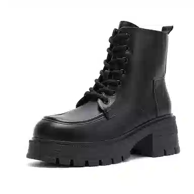 华耐 合成革 厚底时尚百搭工装 短筒 马丁靴 女款 黑色