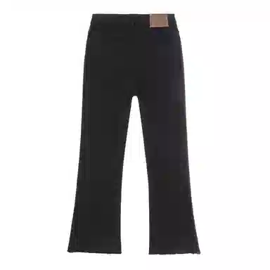 法文箱子 纯色高腰微喇牛仔裤 女款 黑色