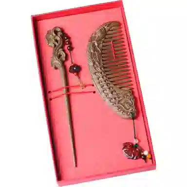 書卓 【如意凤凰】 婚嫁 古典优雅 传统手工 国风潮流 名贵木材 自带香气 原创设计 保真小叶桢楠 楠木 木梳发簪套装 男女同款情侣款