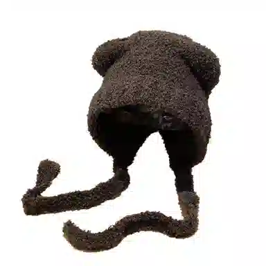 千桐 护耳带绳萌系冬日出街 小熊粗线 棉 涤纶 绒线帽 女款