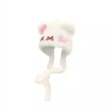 千桐 小熊蝴蝶结少女感精致套头护耳保暖甜美日常通勤 棉 绒线帽 女款