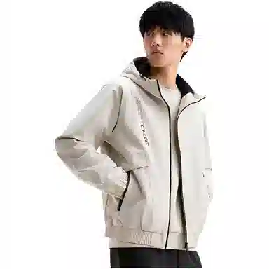 特步 生活系列 字母拉链连帽开衫加厚夹克外套 男款 浮岩灰