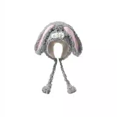 千桐 甜甜小兔软萌可爱套头护耳百搭甜美冬季暖系通勤出行 棉 绒线帽 女款