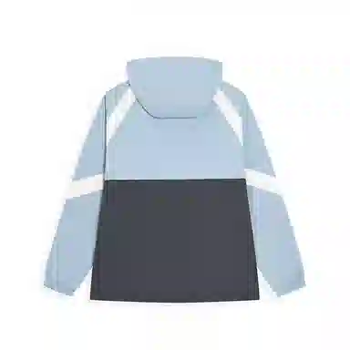 特步 运动生活系列篮球系列 拼色字母拉链连帽舒适透气百搭宽松风衣 男款 烽烟蓝/牛角灰/山月白