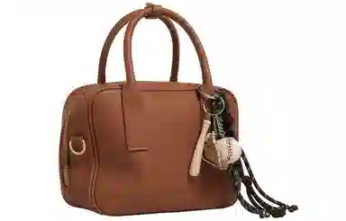 妙迪 秋冬复古时尚保龄球包波士顿枕头包 植鞣头层牛皮 单肩斜挎手提包 中号 女款 琥珀棕