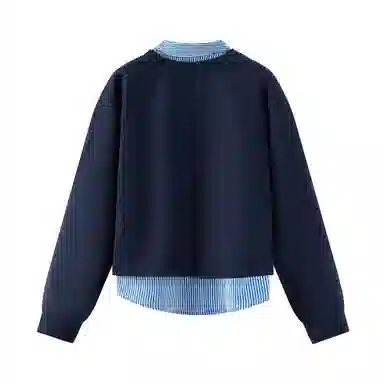 森马 假两件条纹翻领开叉卫衣 女款