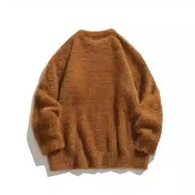 极限涡轮 美式街头风貂毛纯色加厚慵懒时尚休闲百搭宽松圆领针织衫 男女同款