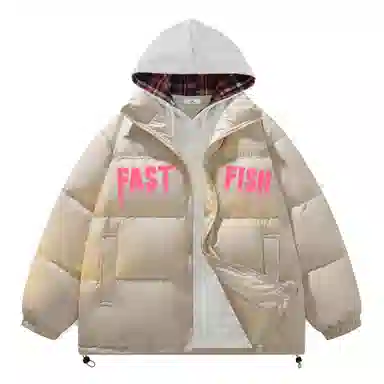 快鱼 美式高街涂鸦创意流体字母通勤宽松百搭羽绒服 男女同款