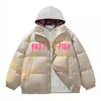 快鱼 美式高街涂鸦创意流体字母通勤宽松百搭羽绒服 男女同款