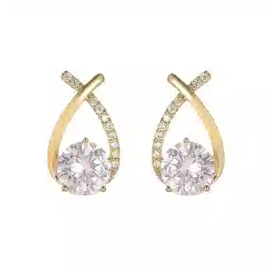 彤彤兔 简约交叉金色水钻耳钉女小众设计耳钉爆款 梓合金 耳环 女款