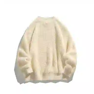 极限涡轮 美式街头风貂毛纯色加厚慵懒时尚休闲百搭宽松圆领针织衫 男女同款