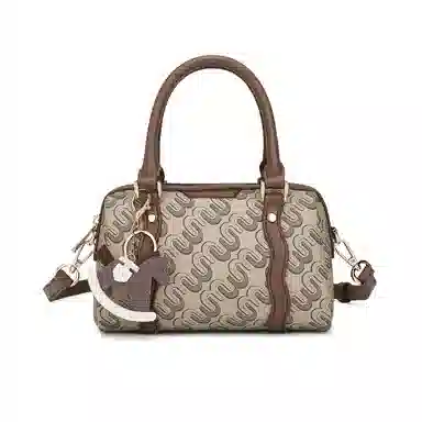 稻草人 老花拼色时尚百搭 聚氨酯 波士顿包手提包 女款 咖啡色/卡其灰