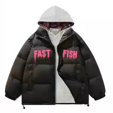 快鱼 美式高街涂鸦创意流体字母通勤宽松百搭羽绒服 男女同款