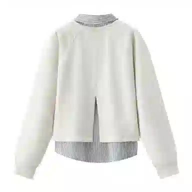 森马 假两件条纹翻领开叉卫衣 女款