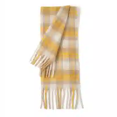 【柠檬海盐】 雅鹿优选 超显白温暖奶黄格纹加厚围巾冬季保暖流苏披肩围脖 男女同款情侣款 礼盒装 绒线围巾 男女同款情侣款