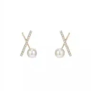 彤彤兔 交叉仿珍珠女韩国气质网红简约冷淡风耳钉通勤 树脂 耳环 女款