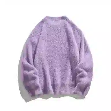 极限涡轮 美式街头风貂毛纯色加厚慵懒时尚休闲百搭宽松圆领针织衫 男女同款