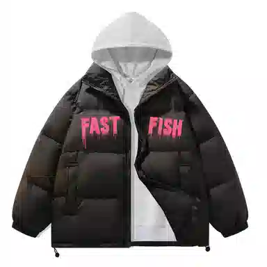 快鱼 美式高街涂鸦创意流体字母通勤宽松百搭羽绒服 男女同款