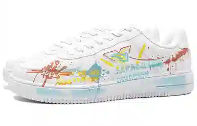 【定制球鞋】特步 空军一号 礼盒款 疯玩艺术 创意涂鸦 舒适百搭 防滑减震 低帮 板鞋 男女同款 白蓝