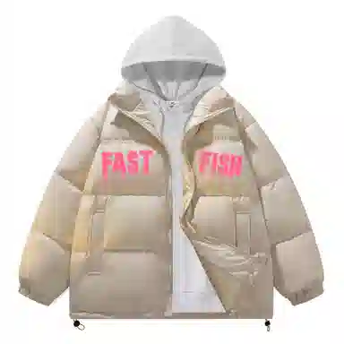 快鱼 美式高街涂鸦创意流体字母通勤宽松百搭羽绒服 男女同款