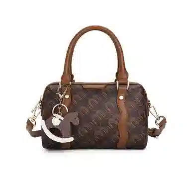 稻草人 老花拼色时尚百搭 聚氨酯 波士顿包手提包 女款 咖啡色/卡其灰