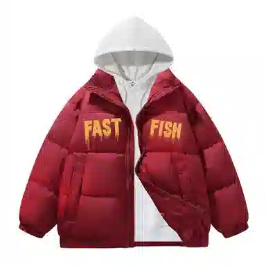 快鱼 美式高街涂鸦创意流体字母通勤宽松百搭羽绒服 男女同款