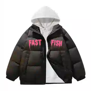 快鱼 美式高街涂鸦创意流体字母通勤宽松百搭羽绒服 男女同款
