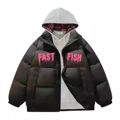 快鱼 美式高街涂鸦创意流体字母通勤宽松百搭羽绒服 男女同款