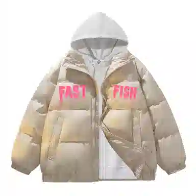 快鱼 美式高街涂鸦创意流体字母通勤宽松百搭羽绒服 男女同款