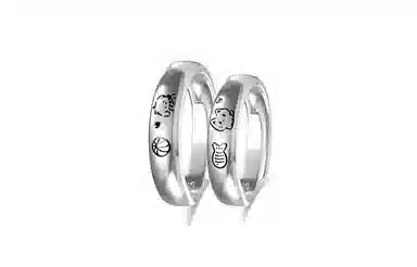 牧言 小狗小猫 萌趣森系可爱光面立体涂鸦 十二生肖狗狗猫咪紫色星星粉色爱心对戒可调节指环 合金 戒指 男女同款情侣款