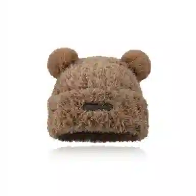 千桐 小熊耳朵毛绒套头帽可爱萌趣百搭秋冬季保暖氛围感针织帽 涤纶 绒线帽 男女同款情侣款