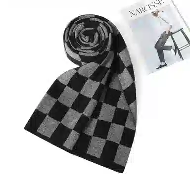 啄木鸟 纯羊毛千鸟格子保暖针织简约大气时尚英伦风 绒线围巾 男女同款情侣款