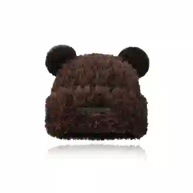 千桐 小熊耳朵毛绒套头帽可爱萌趣百搭秋冬季保暖氛围感针织帽 涤纶 绒线帽 男女同款情侣款