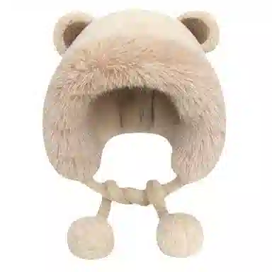 千桐 秋冬保暖护耳毛绒小熊帽 绑带 加厚保暖可爱显脸小 软糯少女心 骑车防风 聚酯纤维 绒线帽 女款