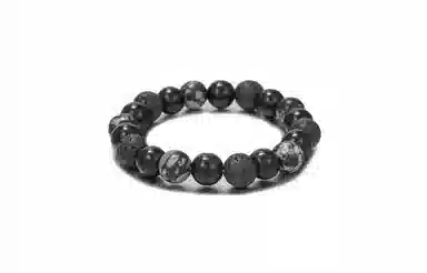 牧言 幻夜星球 暗黑气质简约小众设计高级感 立体不规则熔岩雪花圆珠串珠手饰 石头 手串 男款