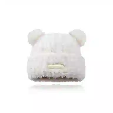 千桐 小熊耳朵毛绒套头帽可爱萌趣百搭秋冬季保暖氛围感针织帽 涤纶 绒线帽 男女同款情侣款