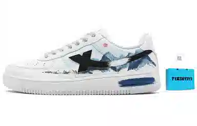 【定制球鞋】特步 空军一号 壹心制造 日照雪山 水墨涂鸦 艺术 礼盒款 时尚百搭 防滑耐磨包裹性 低帮 板鞋 男女同款 白蓝黑
