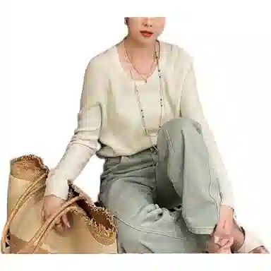 美洋 纯色圆领套头长袖针织衫 女款