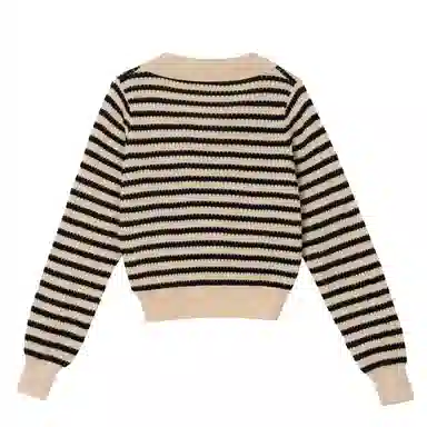 法文箱子 拼色条纹翻领长袖针织衫 女款