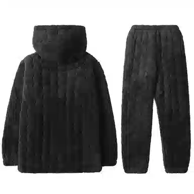 兰缪 连帽三层夹棉袄保暖家居服长袖长裤睡衣套装 男款 图片色