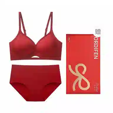 欧迪芬 简约聚拢上托本命年无痕防下垂收副乳内衣裤礼盒 女款