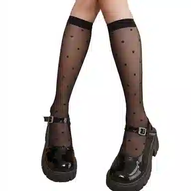 御茶家 日系白色蕾丝花边羊羔绒小腿袜显瘦黑色丝袜纯欲可爱风高筒袜 女款