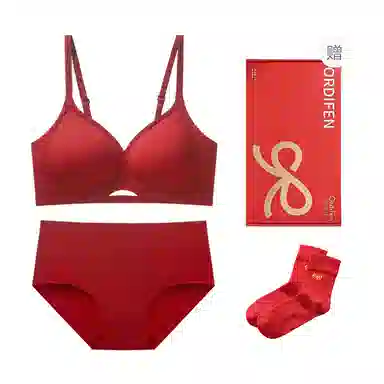 欧迪芬 简约聚拢上托本命年无痕防下垂收副乳内衣裤套装 女款 礼盒装
