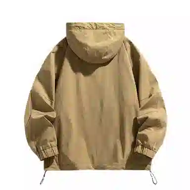 美式高街户外纯色宽松连帽套头袋鼠袋下摆防风弹力扣长袖夹克外套 男女同款