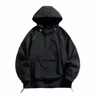 美式高街户外纯色宽松连帽套头袋鼠袋下摆防风弹力扣长袖夹克外套 男女同款